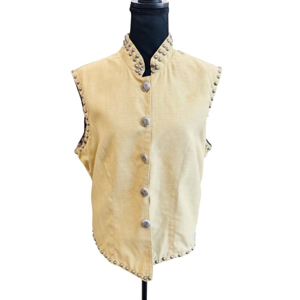 Silver River Western style Studded Canvas Vest XL Cotton Acetate Beige Cowgirl